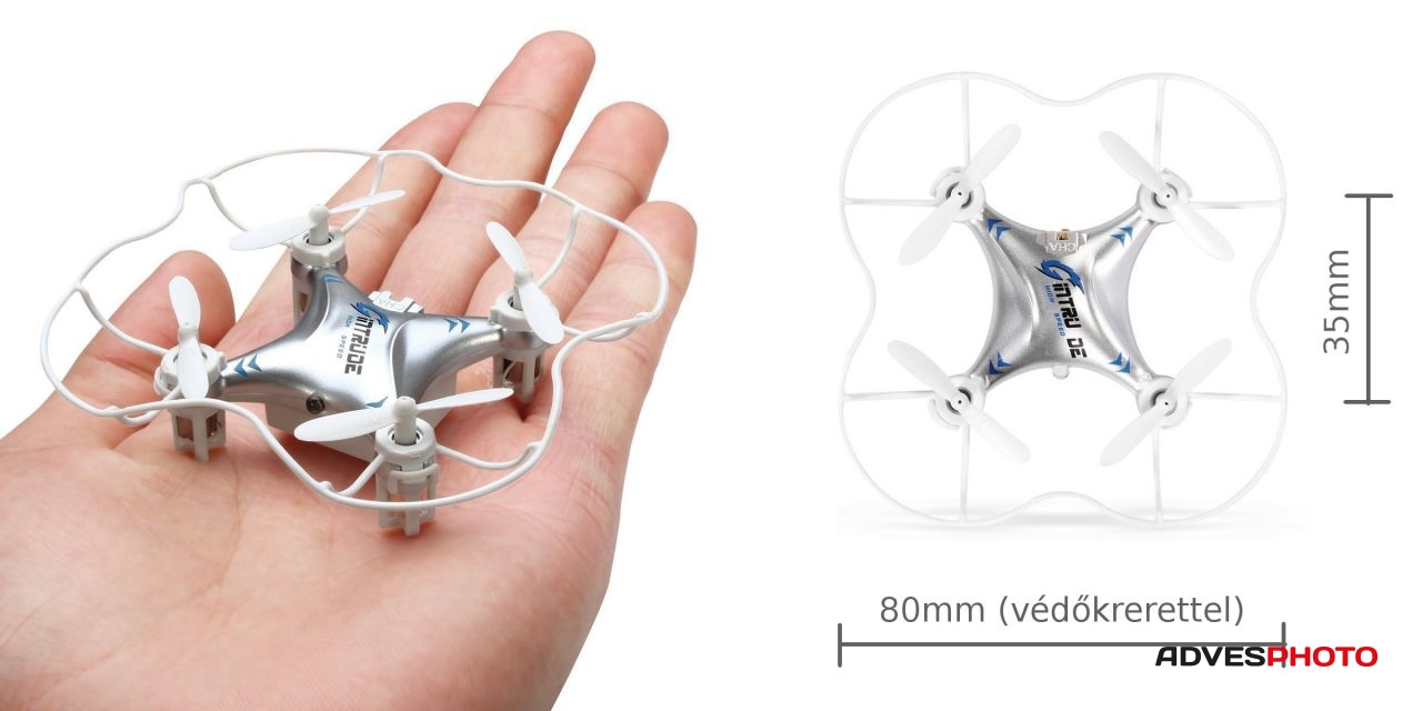 DWI mini drón, 6 tengelyű giroszkópos stabilizátorral, ezüst színű