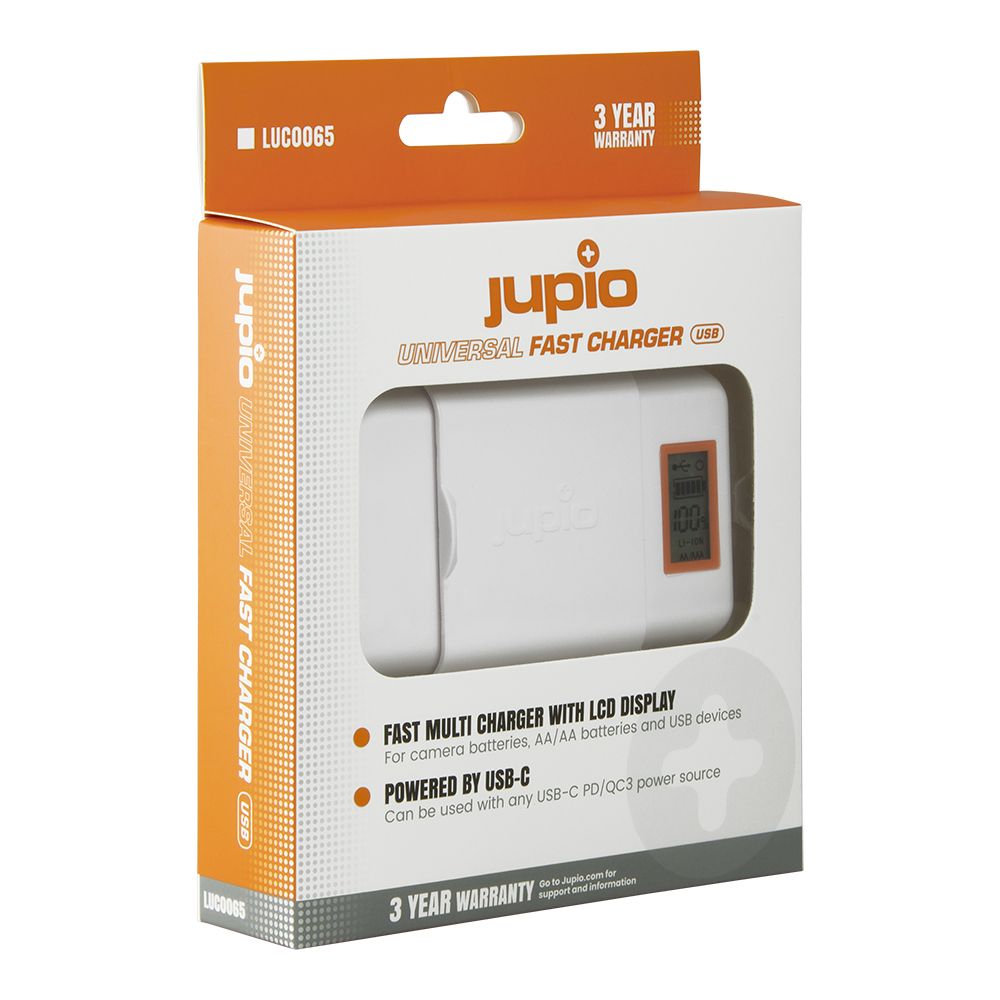Jupio univerzális akkumulátor gyorstöltő Li-ion + AA + USB gyorstöltő USB-C csatlakozóval (World Edition)