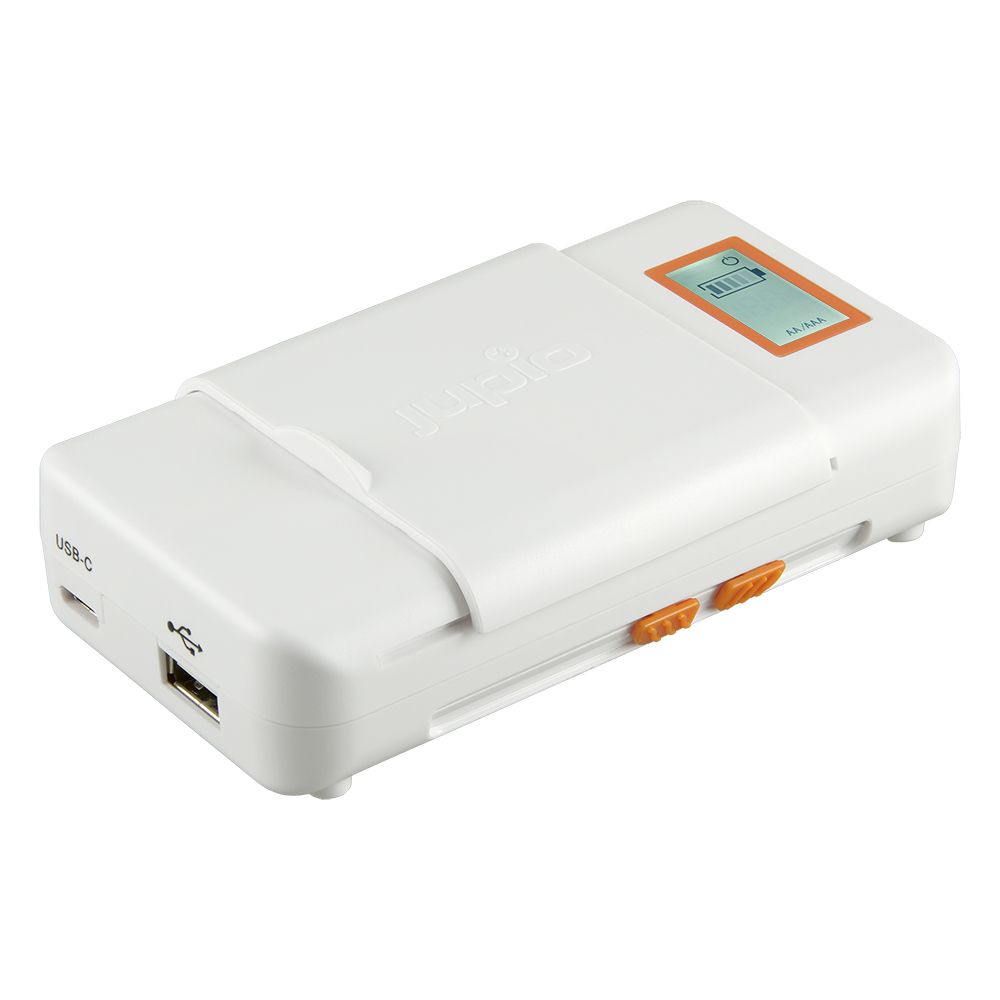 Jupio univerzális akkumulátor gyorstöltő Li-ion + AA + USB gyorstöltő USB-C csatlakozóval (World Edition)
