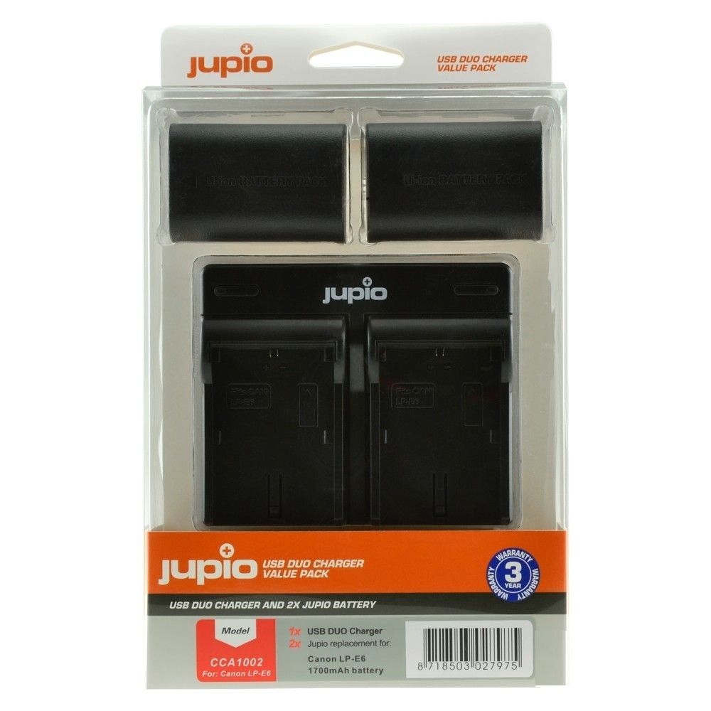 Jupio Value Pack Canon LP-E6 1700mAh-ás 2db fényképezőgép akkumulátor + USB dupla töltő