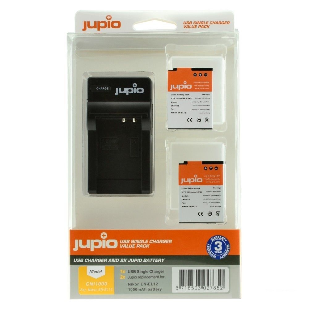Jupio Value Pack Nikon EN-EL12 2db fényképezőgép akkumulátor + USB töltő