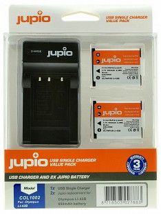 Jupio Value Pack Olympus Li-40B/Li-42B/NP45/D-Li63/EN-EL10 2db fényképezőgép akkumulátor + USB töltő