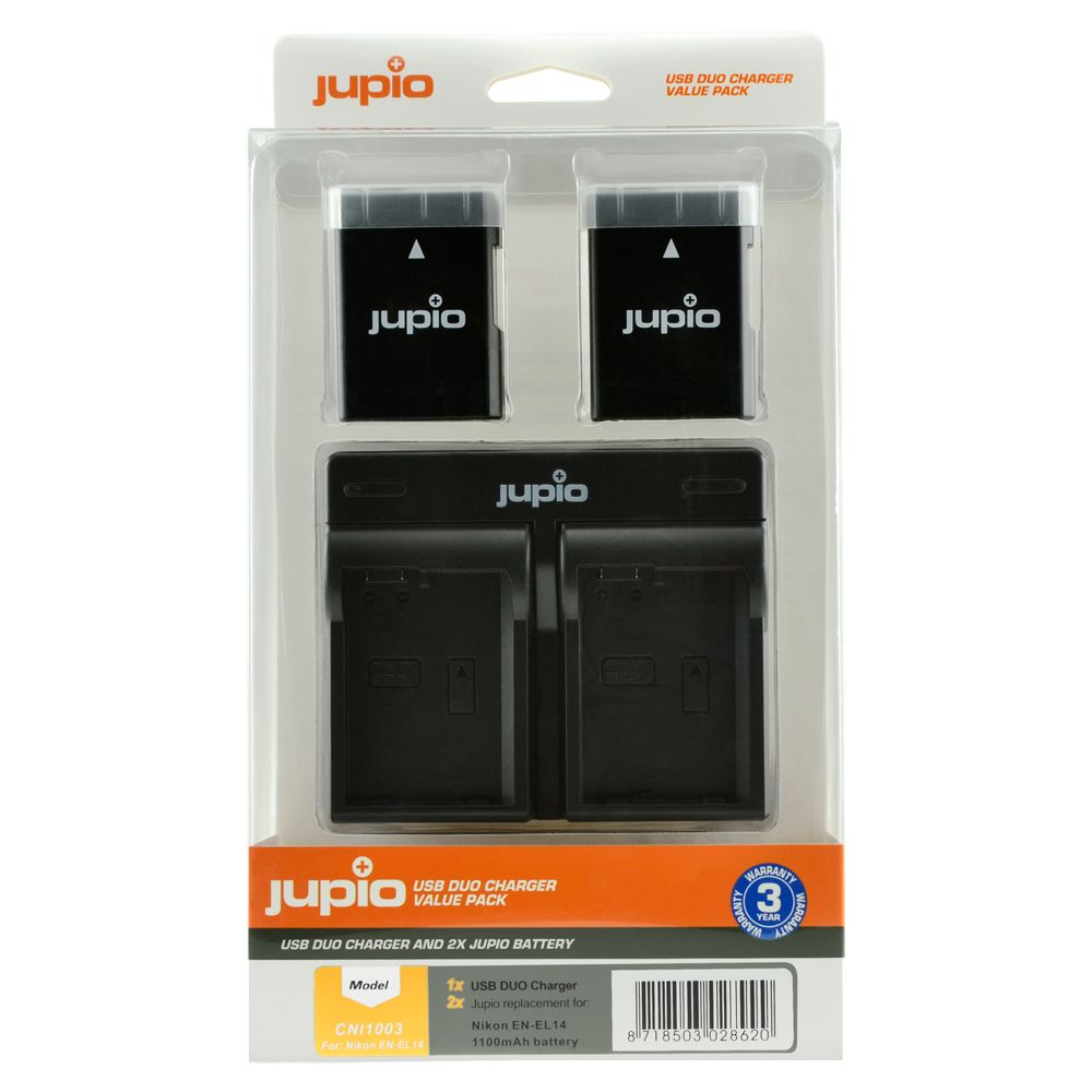 Jupio Value Pack Nikon EN-EL14(A) 1100mAh 2db fényképezőgép akkumulátor + USB töltő