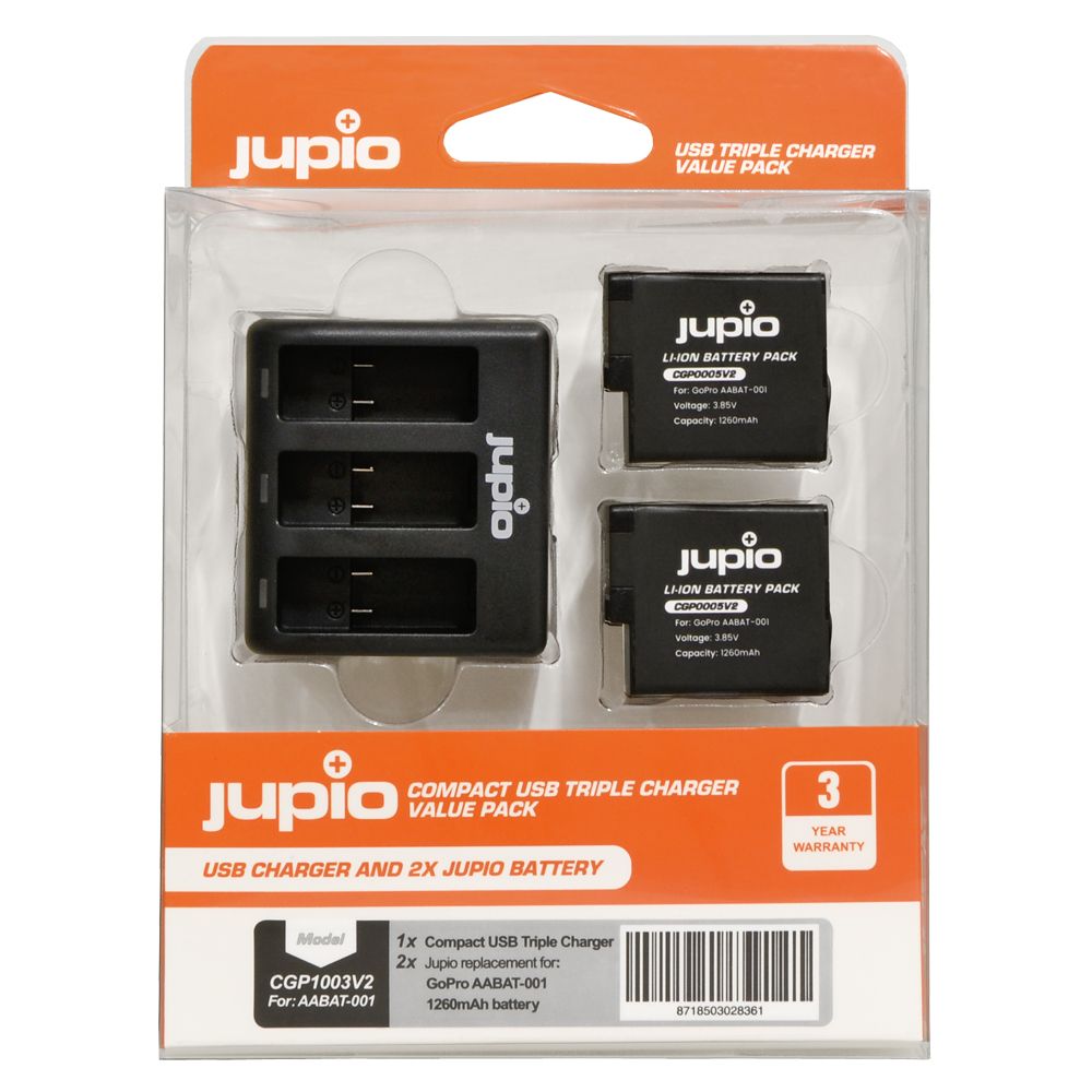 Jupio Value Pack 2x GoPro HERO5/6/7/2018, HERO (2018) AHDBT-501 akciókamera akkumulátor + USB tripla töltő