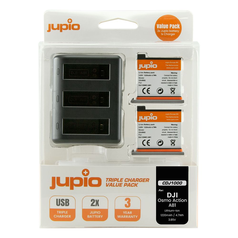 Jupio Value Pack DJI Osmo AB1 2db fényképezőgép akkumulátor + USB töltő
