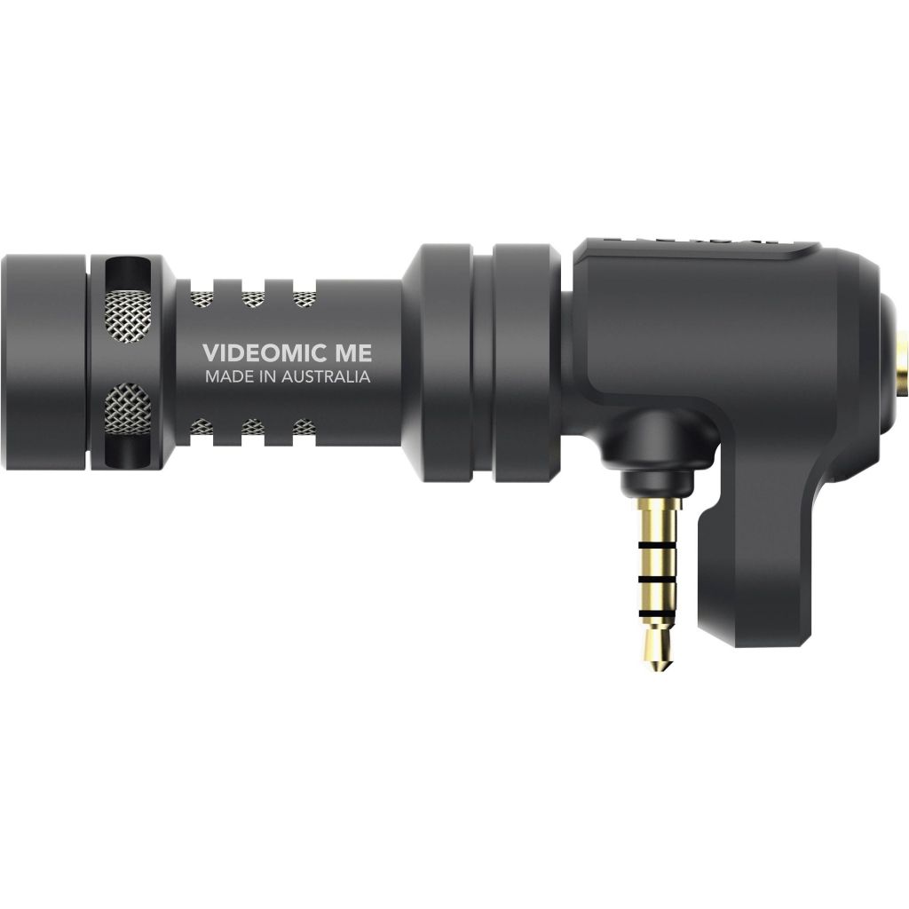 VideoMic Me mini kondenzátor mono videómikrofon mobil eszközökhöz, TRRS csatlakozóval és fejhallgató kimenettel (3V Plug-On power szükséges a működéshez)