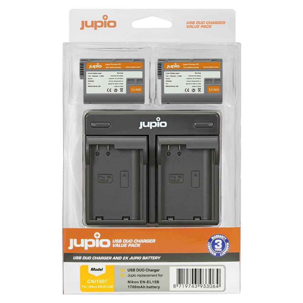 Jupio Value Pack Nikon EN-EL15B 1700mAh 2db fényképezőgép akkumulátor + USB dupla töltő