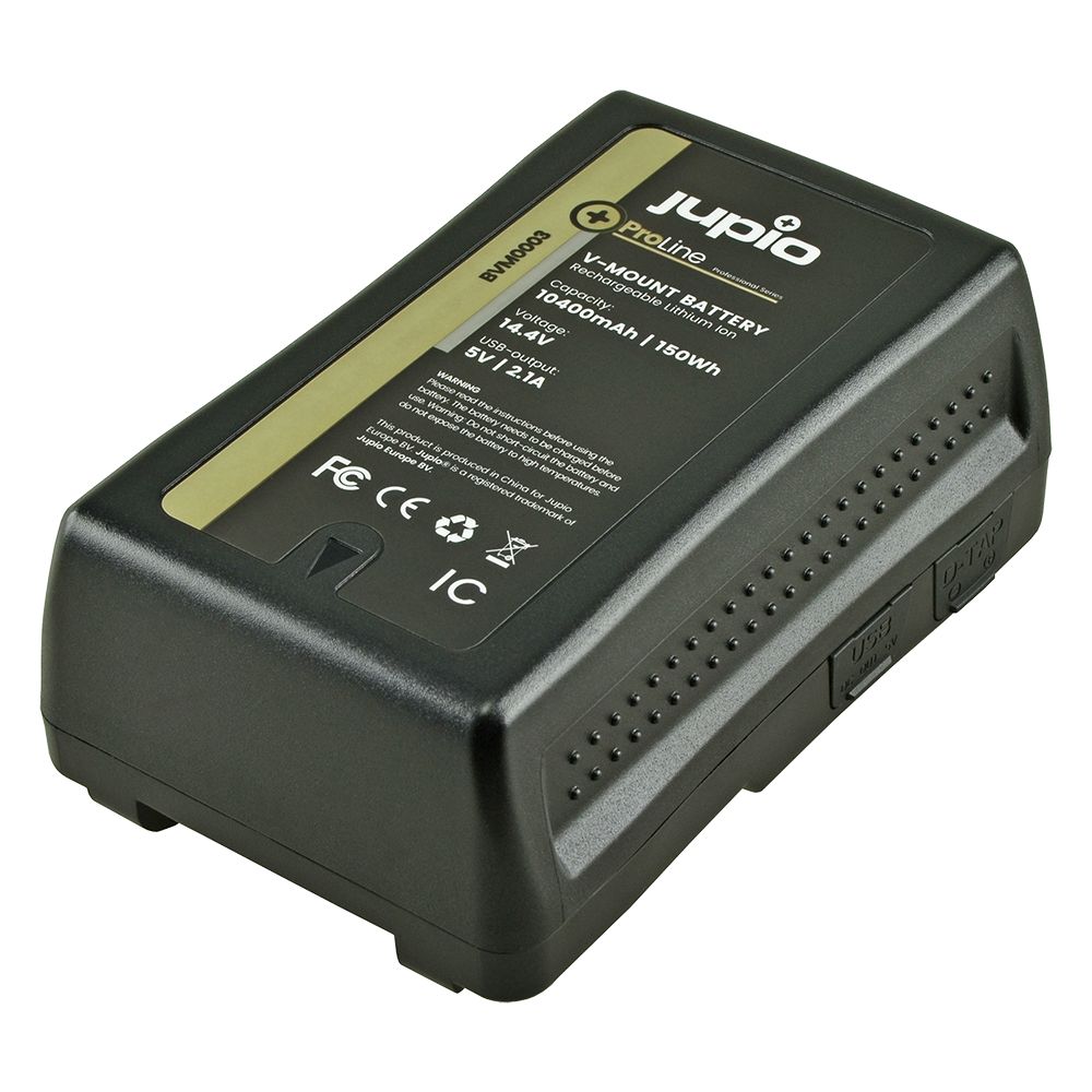 Jupio ProLine V-Mount 10400 mAh Broadcast akkumulátor LED kijelzővel, D-Tap és USB 5v DC kimenettel
