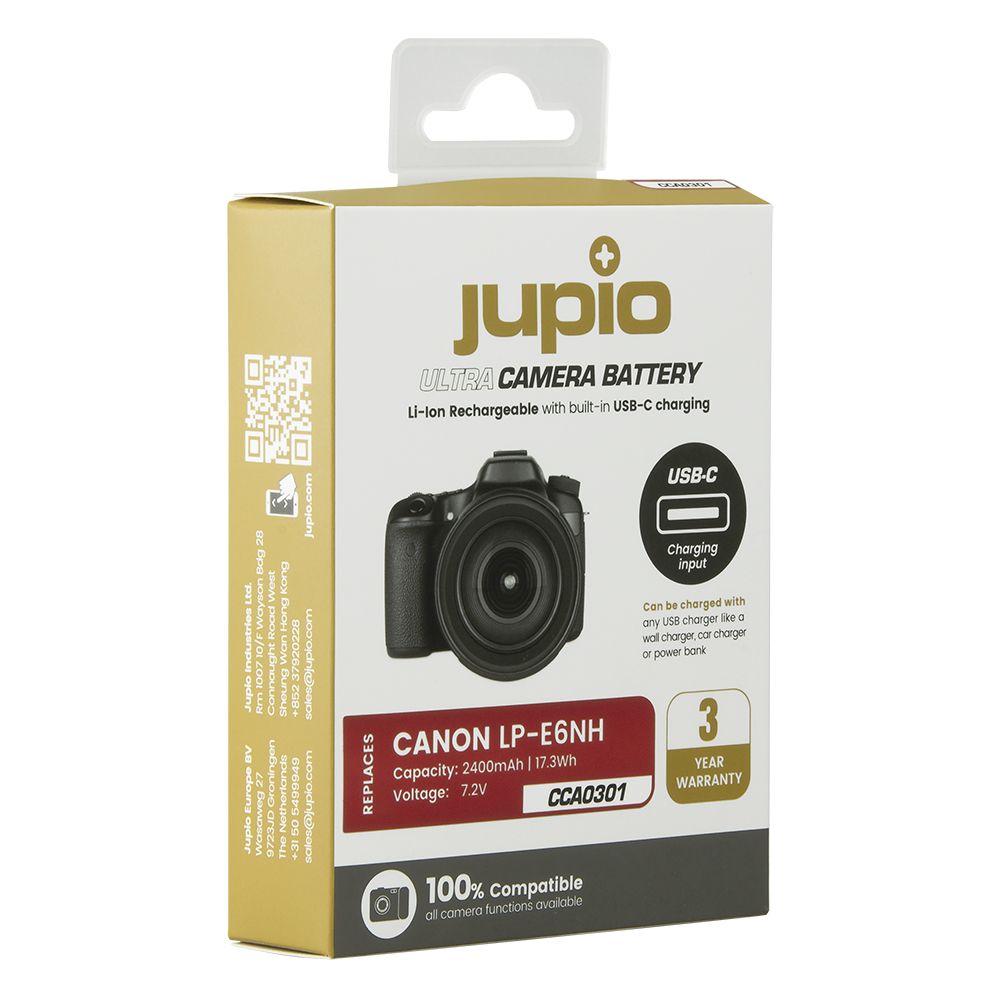 Jupio Ultra-C Canon LP-E6NH 2400mAh fényképezőgép akkumulátor USB-C töltéssel