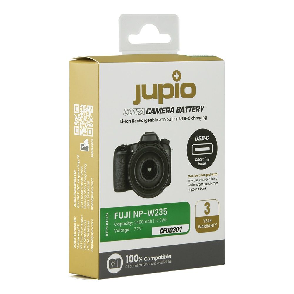 Jupio Ultra-C Fuji NP-W235 2400mAh fényképezőgép akkumulátor USB-C töltéssel