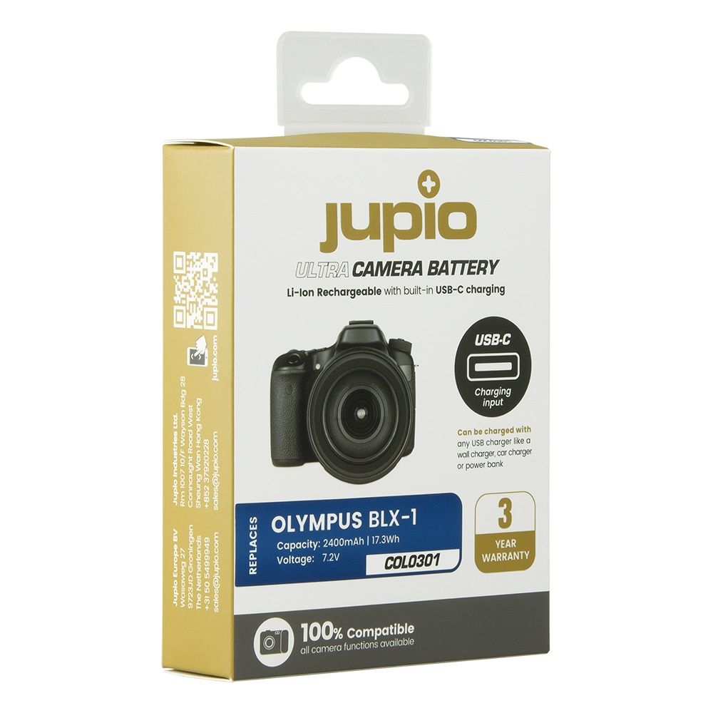 Jupio Ultra-C Olympus BLX-1 2400mAh fényképezőgép akkumulátor USB-C töltéssel