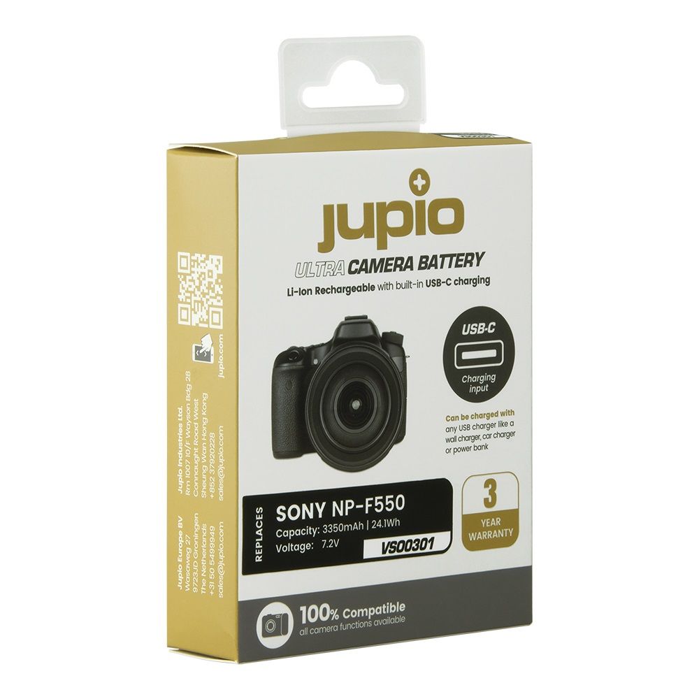 Jupio Ultra-C Sony NP-F550 3350 mAh fényképezőgép akkumulátor USB-C töltéssel