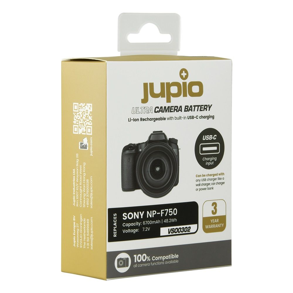 Jupio Ultra-C Sony NP-F750 6700 mAh fényképezőgép akkumulátor USB-C töltéssel