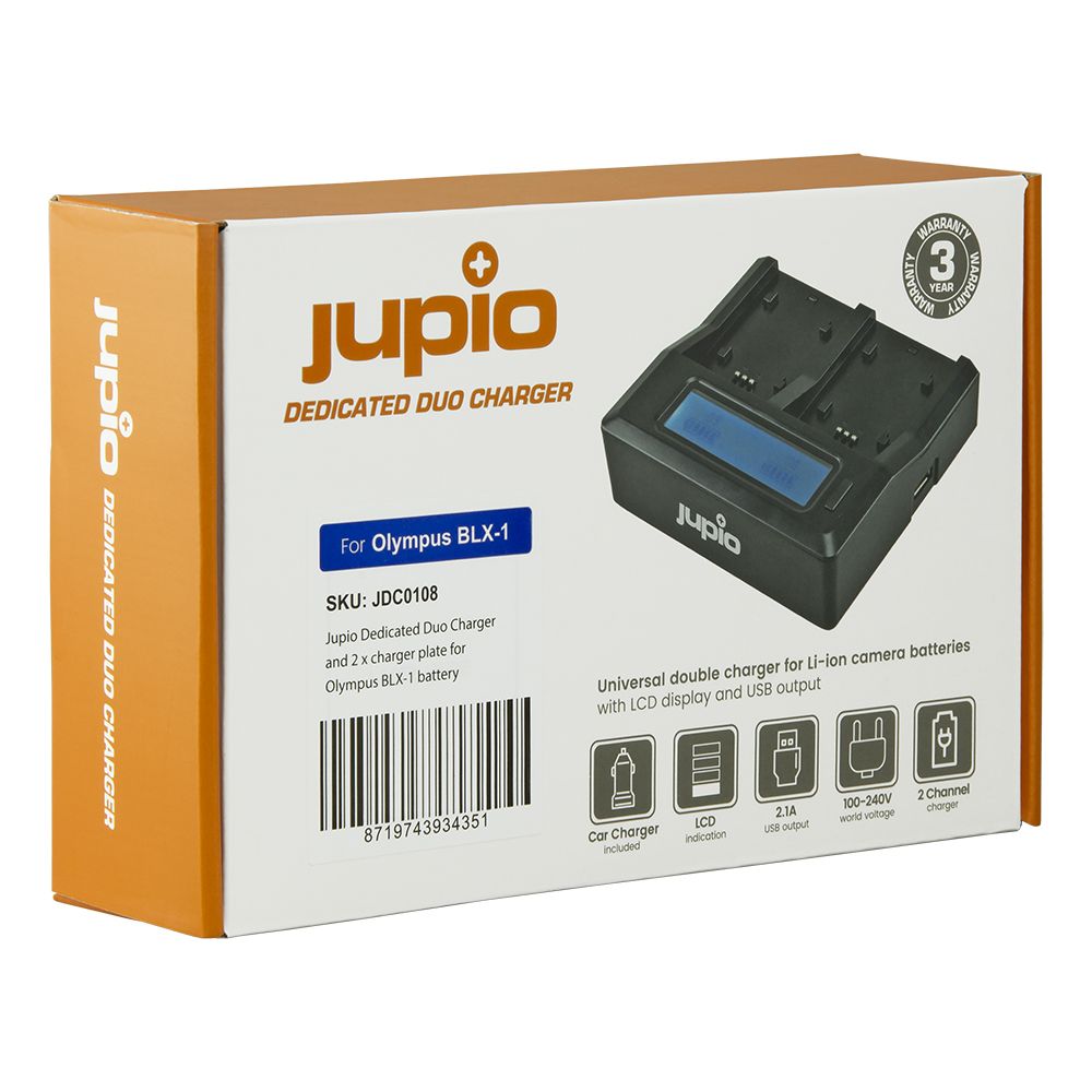 Jupio dupla akkumulátor töltő Olympus BLX-1 akkumulátorokhoz