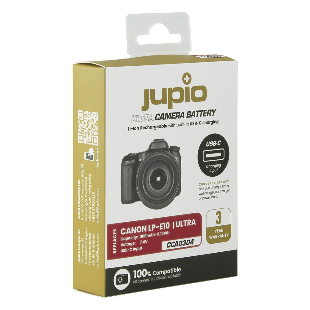Jupio Ultra-C Canon LP-E10 1100 mAh fényképezőgép akkumulátor USB -C töltéssel