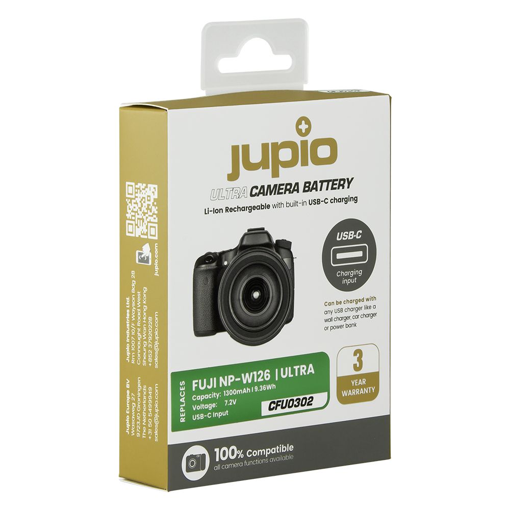 Jupio Ultra-C Fuji NP-W126S 1300mAh fényképezőgép akkumulátor USB -C töltéssel