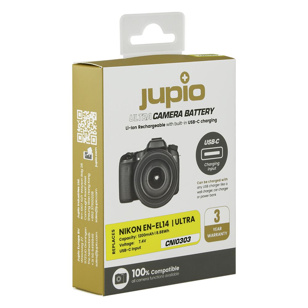 Jupio Ultra-C Nikon EN-EL14A 1200mAh fényképezőgép akkumulátor USB -C töltéssel