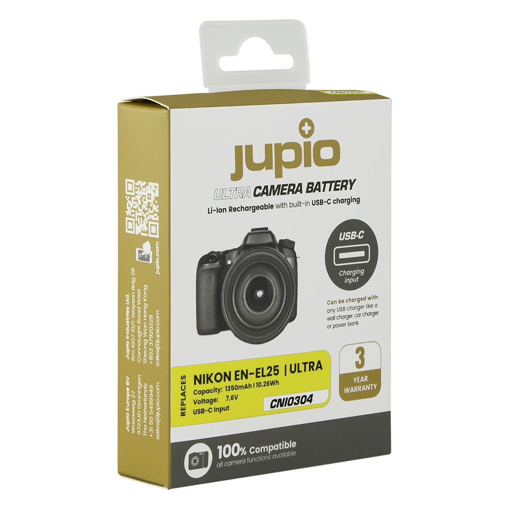 Jupio Ultra-C Nikon EN-EL25 1350mAh fényképezőgép akkumulátor USB -C töltéssel