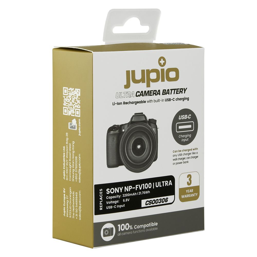 Jupio Ultra-C Sony NP-FV100 3200mAh fényképezőgép akkumulátor USB -C töltéssel