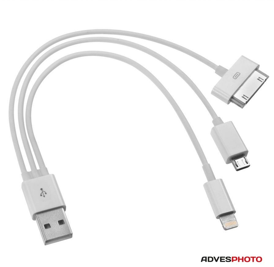 Jupio 3in1 univerzális átalakító és adatkábel USB-ről mikro-USB-re, lightning-ra, Apple 30 tűs csatlakozóra Jupio 3in1 univerzális átalakító és adatkábel USB-ről mikro-USB-re, lightning-ra, Apple 30 tűs csatlakozóra