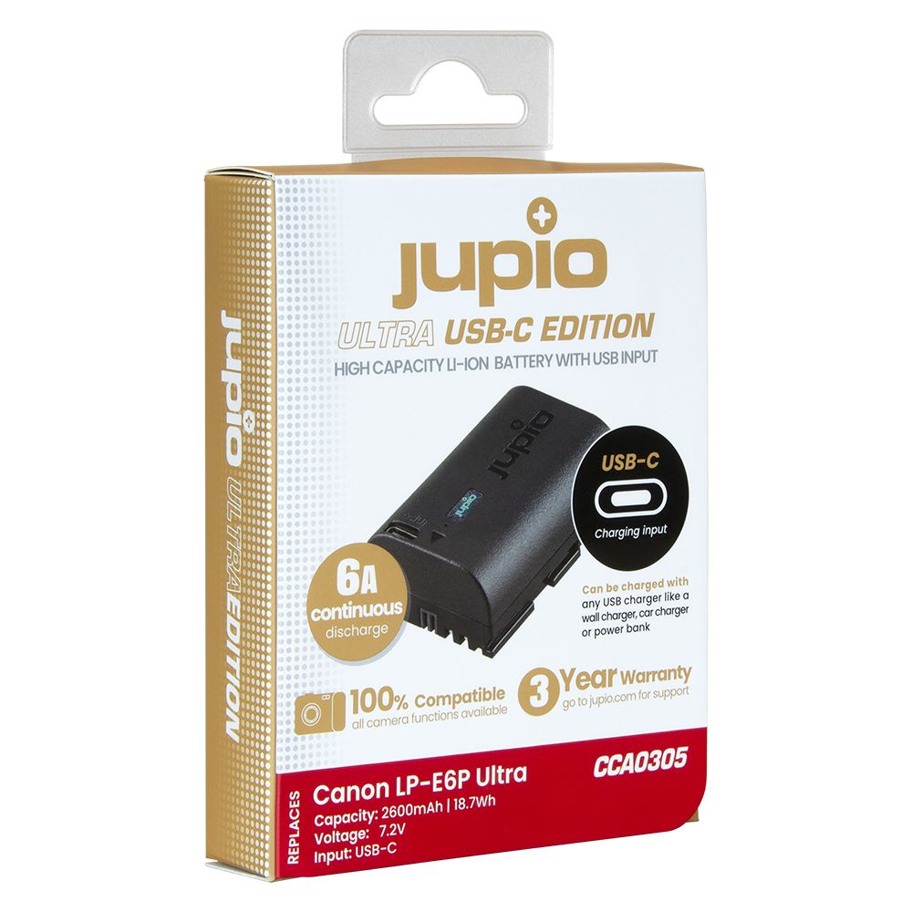Jupio Canon LP-E6P ULTRA C USB-C lítium-ion akkumulátor (2600mAh, 6A) Jupio Canon LP-E6P ULTRA C USB-C lítium-ion akkumulátor (2600mAh, 6A)