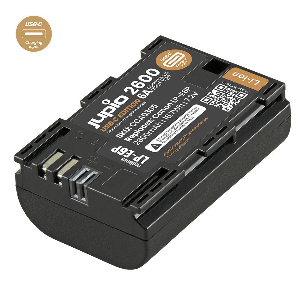 Jupio Canon LP-E6P ULTRA C USB-C lítium-ion akkumulátor (2600mAh, 6A) Jupio Canon LP-E6P ULTRA C USB-C lítium-ion akkumulátor (2600mAh, 6A)