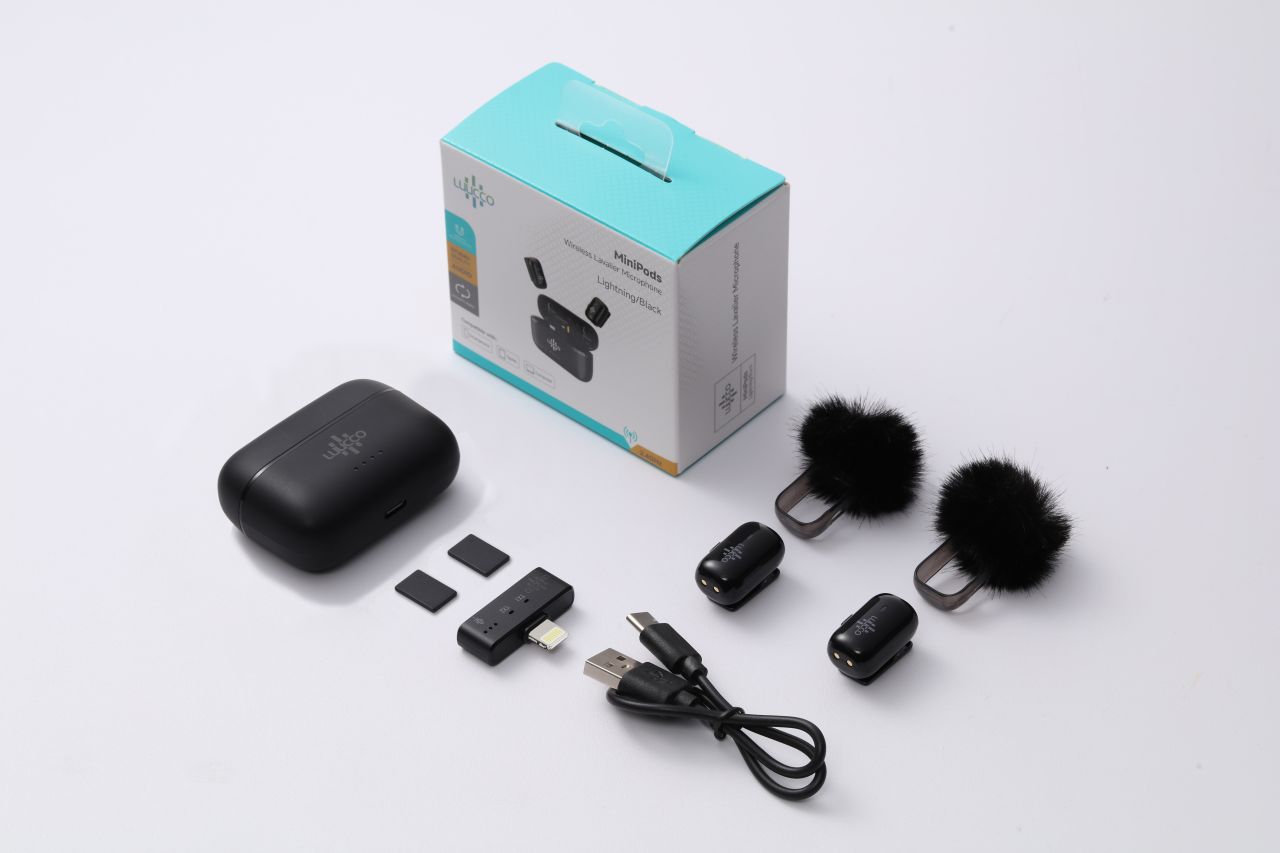 LUUCCO MiniPods K2 vezeték nélküli csíptetős lavalier wireless mikrofon szett telefonhoz USB-C (Fekete)